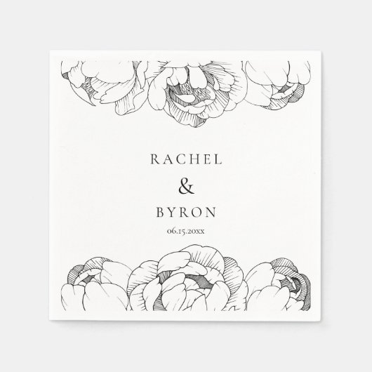 Serviette En Papier Papier mariage noir et blanc (Devant)