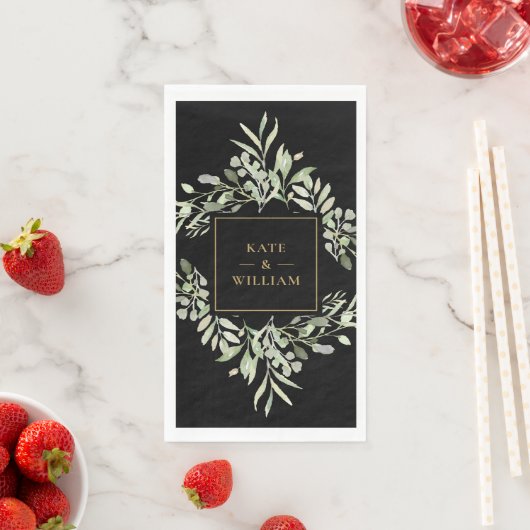 Serviette En Papier Papier Mariage Noir Et Or Vert (En situation)