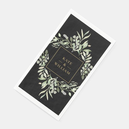 Serviette En Papier Papier Mariage Noir Et Or Vert (Coin)