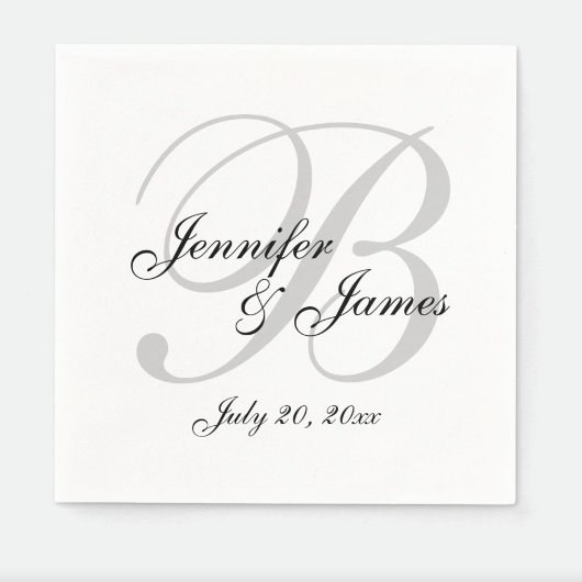 Serviette En Papier Papier Mariage noir noir Monogramme noir Napkin