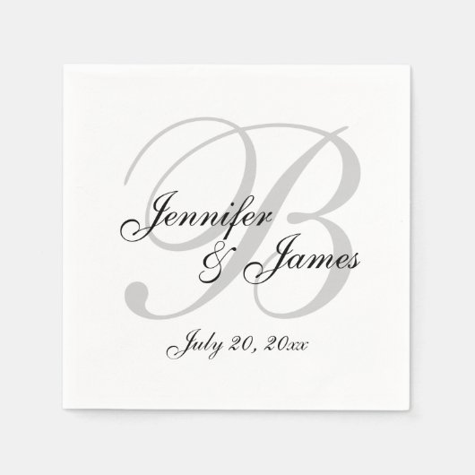Serviette En Papier Papier Mariage noir noir Monogramme noir Napkin (Devant)