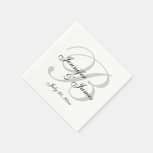 Serviette En Papier Papier Mariage noir noir Monogramme noir Napkin (Coin)