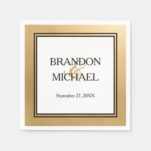 Serviette En Papier Papier Mariage noir or Napkin (Devant)