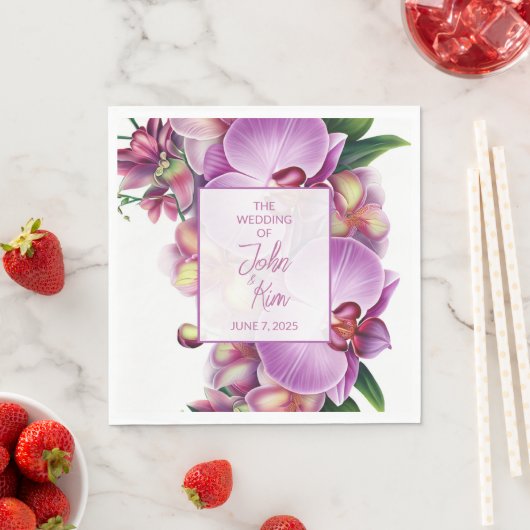 Serviette En Papier Papier Mariage Orchidées Florales Napkin (En situation)