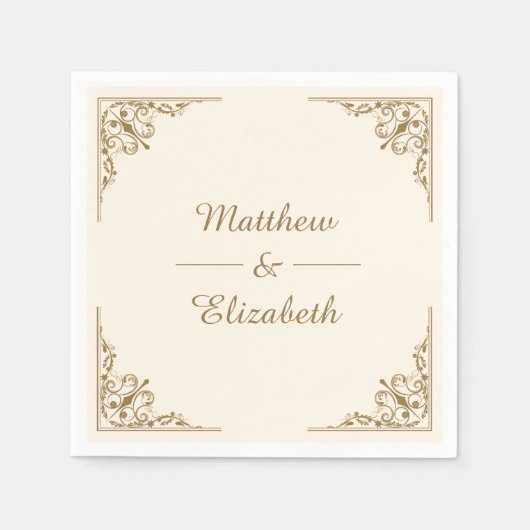 Serviette En Papier Papier Mariage orné crème et or (Devant)