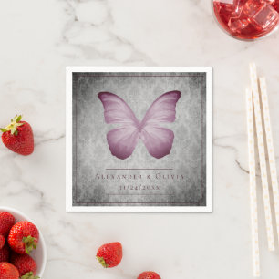 Serviette En Papier Papier Mariage Papillon Vintage Damassé Rose