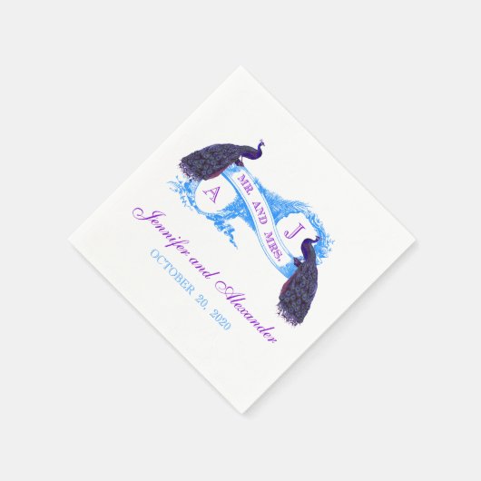 Serviette En Papier Papier Mariage Peacock Turquoise violet (Coin)