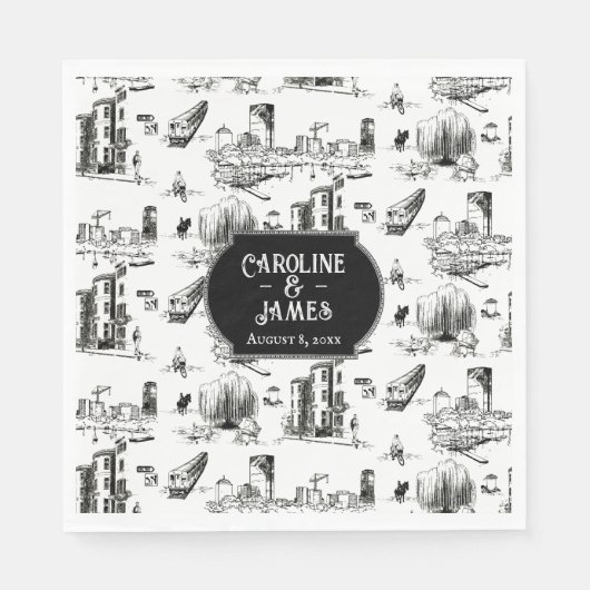 Serviette En Papier Papier Mariage personnalisé Boston Toile (Devant)