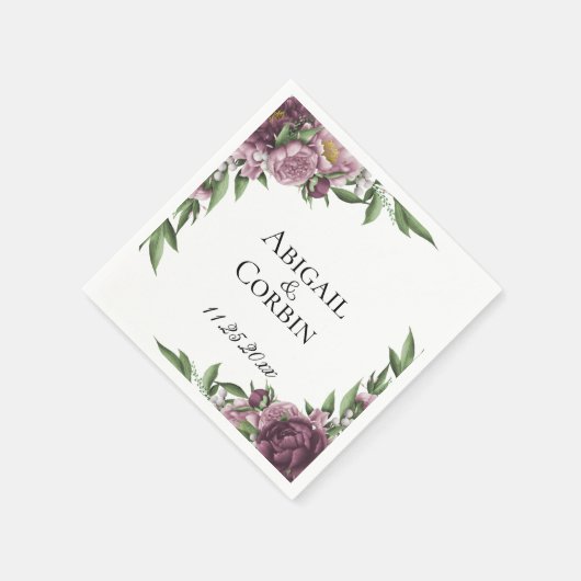 Serviette En Papier Papier Mariage personnalisé Mauve Floral (Coin)