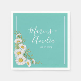 Serviette En Papier Papier Mariage pour marguerites Turquoises et blan