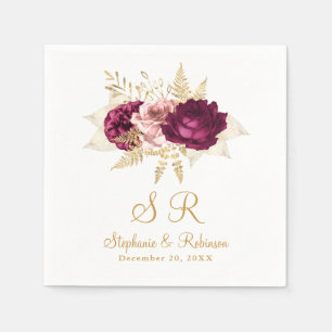 Serviette En Papier Papier Mariage pour monogramme floral d'or de Bour