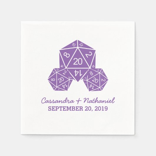 Serviette En Papier Papier Mariage pourpre D20 dés (Devant)