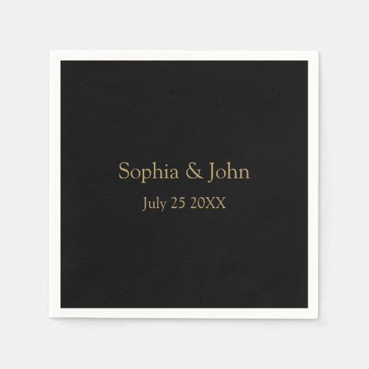 Serviette En Papier Papier Mariage romantique noir et or Napkin (Devant)