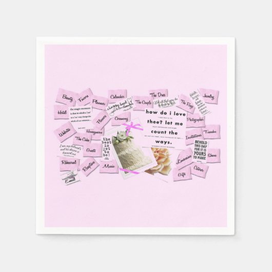 Serviette En Papier Papier Mariage rose et blanc (Devant)