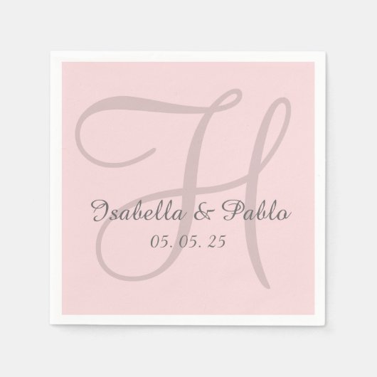Serviette En Papier Papier Mariage rose pâle Monogramme (Devant)