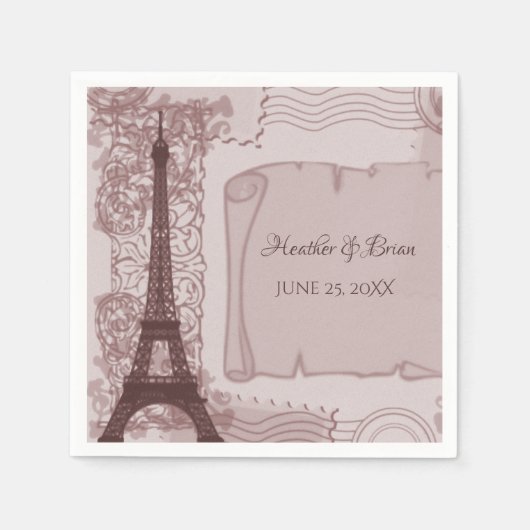 Serviette En Papier Papier Mariage rose parisien (Devant)