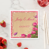 Serviette En Papier Papier Mariage rose rose papillon rustique (En situation)
