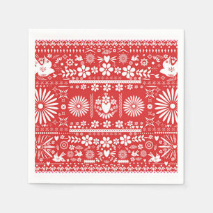 Serviette En Papier Papier mariage rouge et blanc picado mexicain