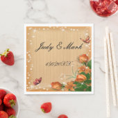 Serviette En Papier Papier Mariage Rustique à papillon Floral en bois (En situation)
