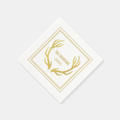 Serviette En Papier Papier Mariage Rustique Antlers Or | BLANCHE (Coin)