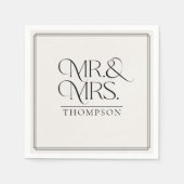 Serviette En Papier Papier Mariage simple M & Mme Cream (Devant)