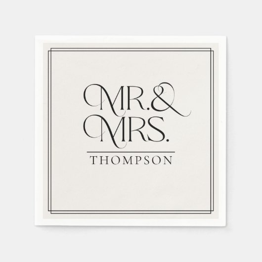 Serviette En Papier Papier Mariage simple M & Mme Cream (Devant)