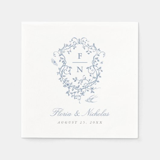 Serviette En Papier Papier Mariage Toile Bleu Naples Chinoiserie (Devant)