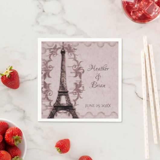Serviette En Papier Papier Mariage Tour Eiffel rose Naples (En situation)