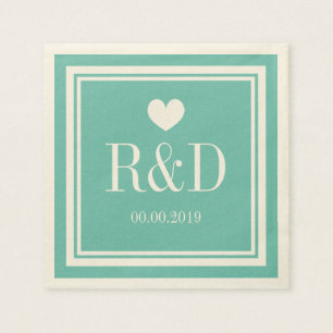 Serviette En Papier Papier mariage turquoise bleu et écru monogramme