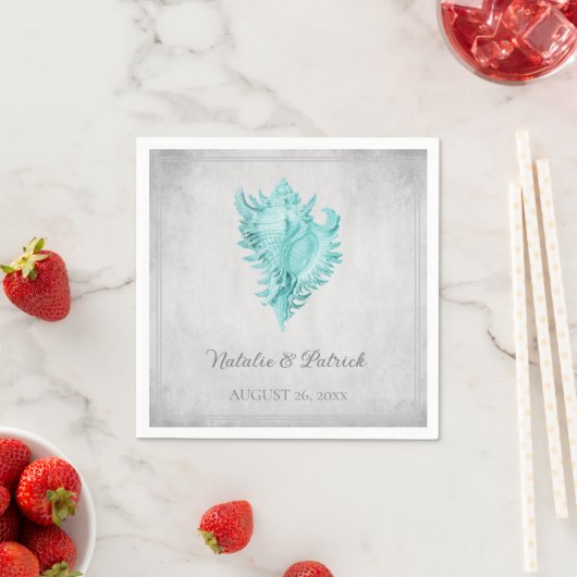 Serviette En Papier Papier Mariage turquoise Conch Shell (En situation)