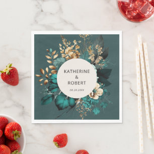 Serviette En Papier Papier Mariage turquoise et or