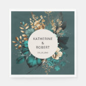 Serviette En Papier Papier Mariage turquoise et or (Devant)