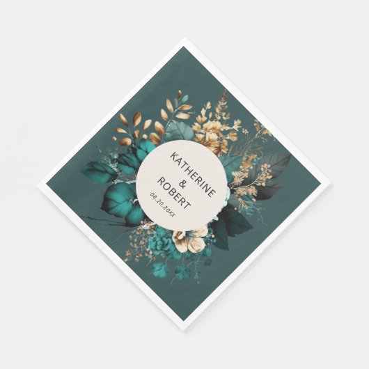 Serviette En Papier Papier Mariage turquoise et or (Coin)