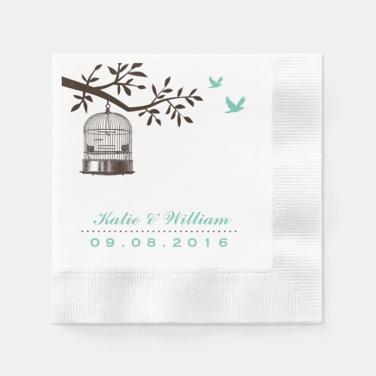 Serviette En Papier Papier Mariage Turquoise Russe Cage d'Oiseaux (Devant)