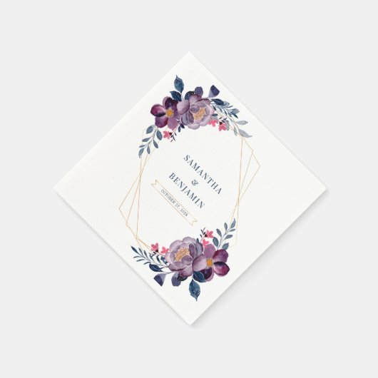 Serviette En Papier Papier Mariage végétal géométrique à fleurs violet (Coin)