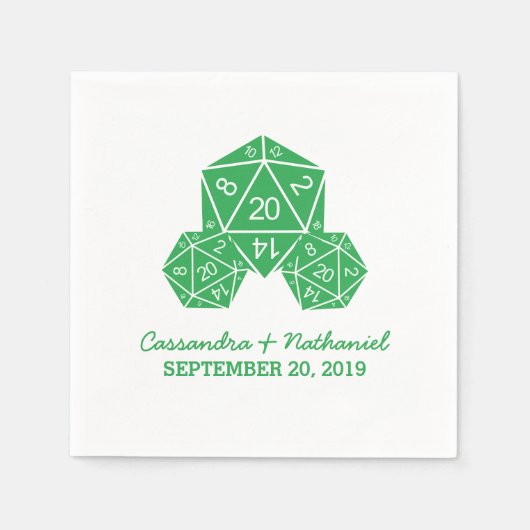 Serviette En Papier Papier Mariage vert D20 dés (Devant)