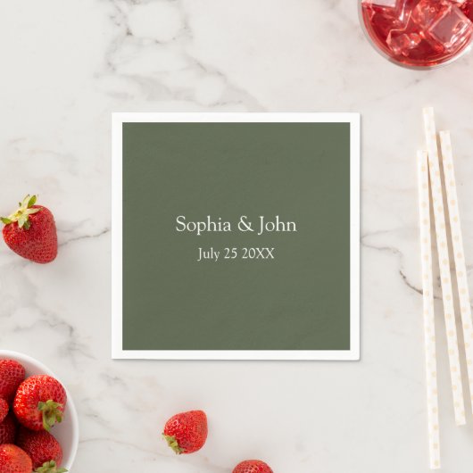 Serviette En Papier Papier Mariage vert Olive moderne Napkin (En situation)