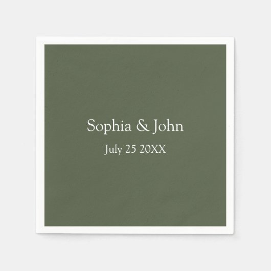 Serviette En Papier Papier Mariage vert Olive moderne Napkin (Devant)