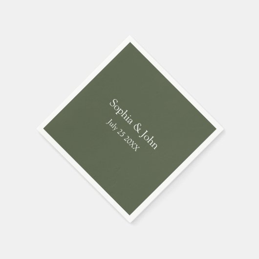 Serviette En Papier Papier Mariage vert Olive moderne Napkin (Coin)