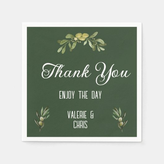 Serviette En Papier Papier Mariage vert olive Napkin (Devant)