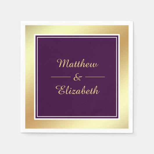 Serviette En Papier Papier Mariage violet Faux Gold Foil (Devant)