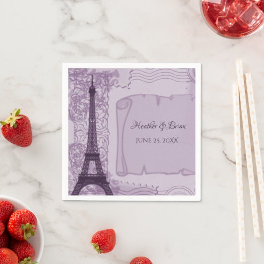 Serviette En Papier Papier Mariage violet parisien (En situation)