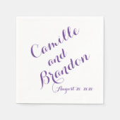 Serviette En Papier Papier Mariage violet Script (Devant)