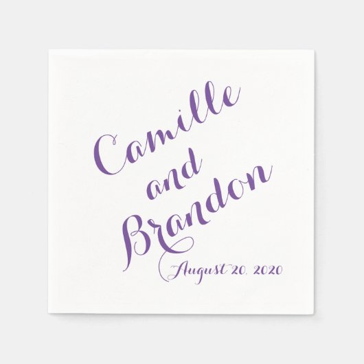 Serviette En Papier Papier Mariage violet Script (Devant)