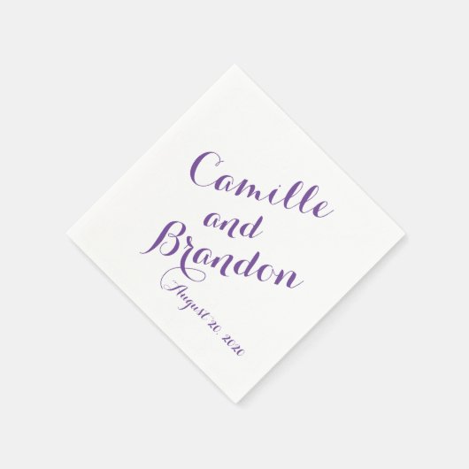 Serviette En Papier Papier Mariage violet Script (Coin)