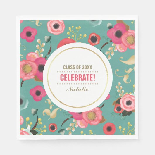 Serviette En Papier Papier moderne Floral Pattern Graduation Party (Devant)