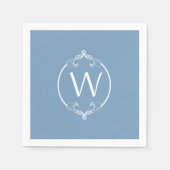 Serviette En Papier Papier Monogramme à cadre blanc bleu-poussoir (Devant)