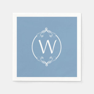 Serviette En Papier Papier Monogramme à cadre blanc bleu-poussoir
