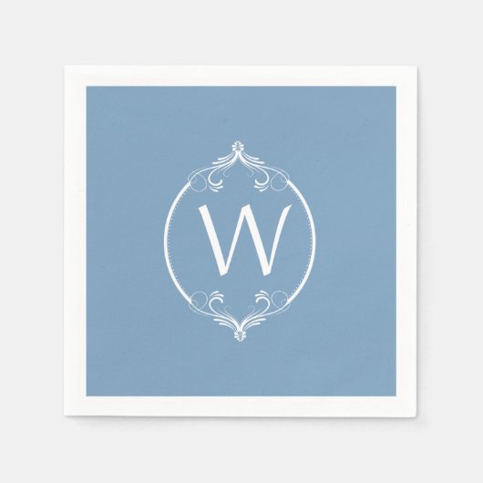 Serviette En Papier Papier Monogramme à cadre blanc bleu-poussoir (Devant)