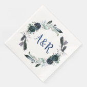 Serviette En Papier Papier Monogramme Bouquet bleu marine (Coin)
